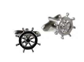 Mens Silver Ship Helm Cufflinks