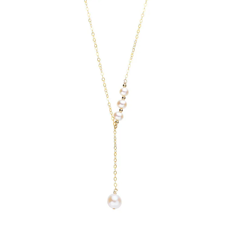 Natural Pearl Y Style Gold Necklace