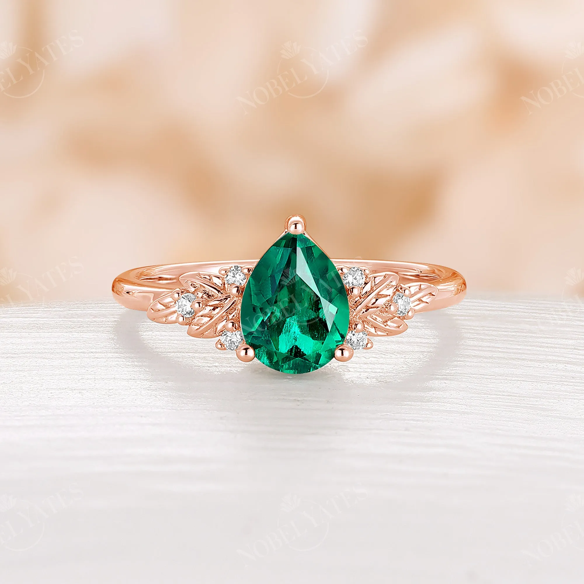 Nature Style Lab Emerald PearEngagement Ring Rose Gold