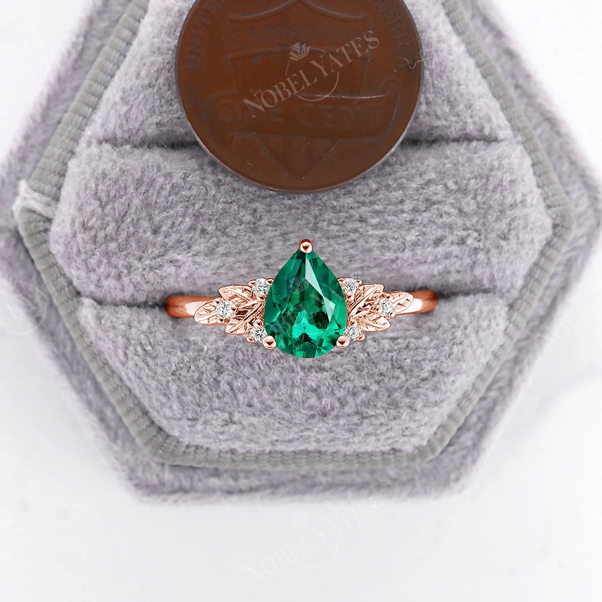 Nature Style Lab Emerald PearEngagement Ring Rose Gold