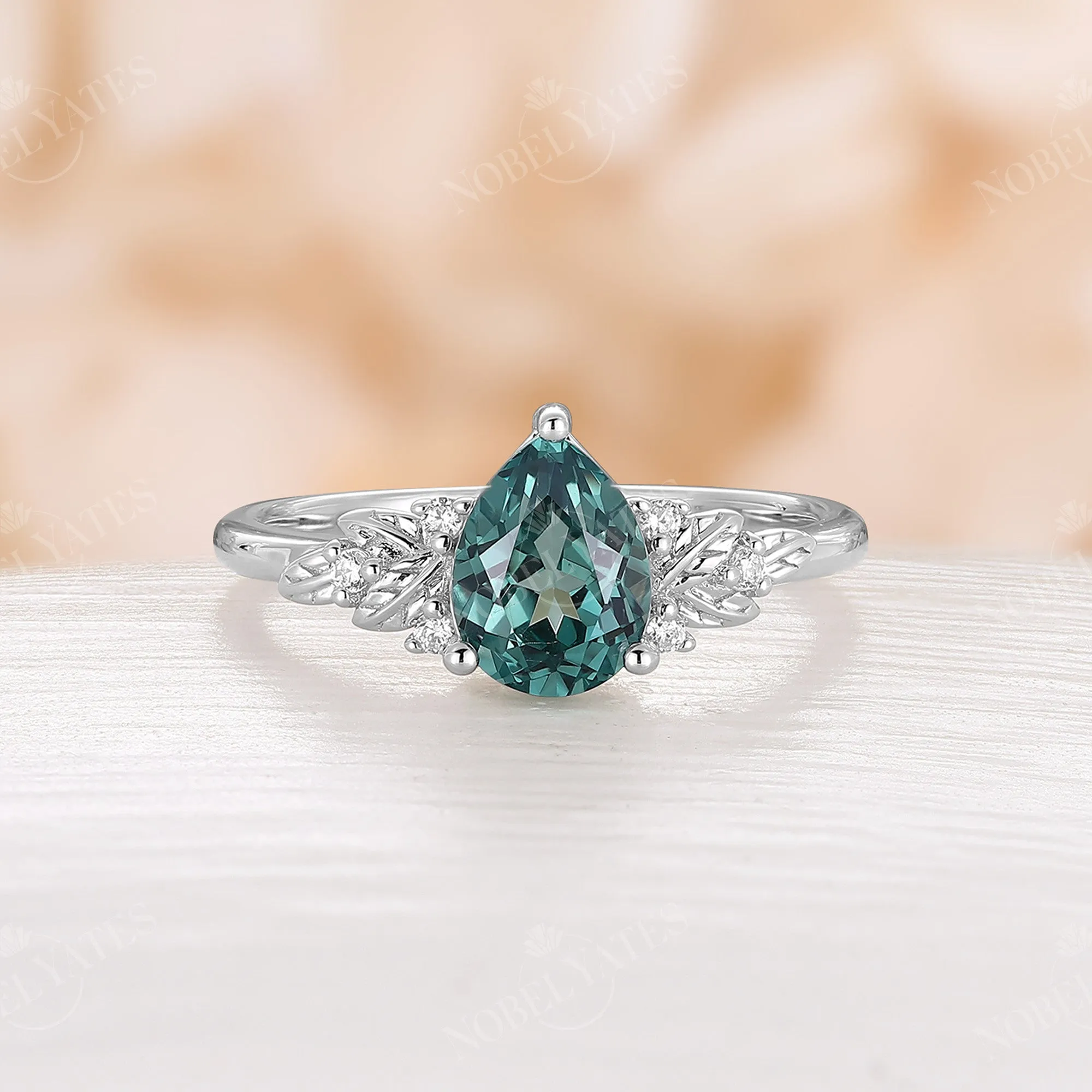 Nature Style Lab Emerald PearEngagement Ring Rose Gold