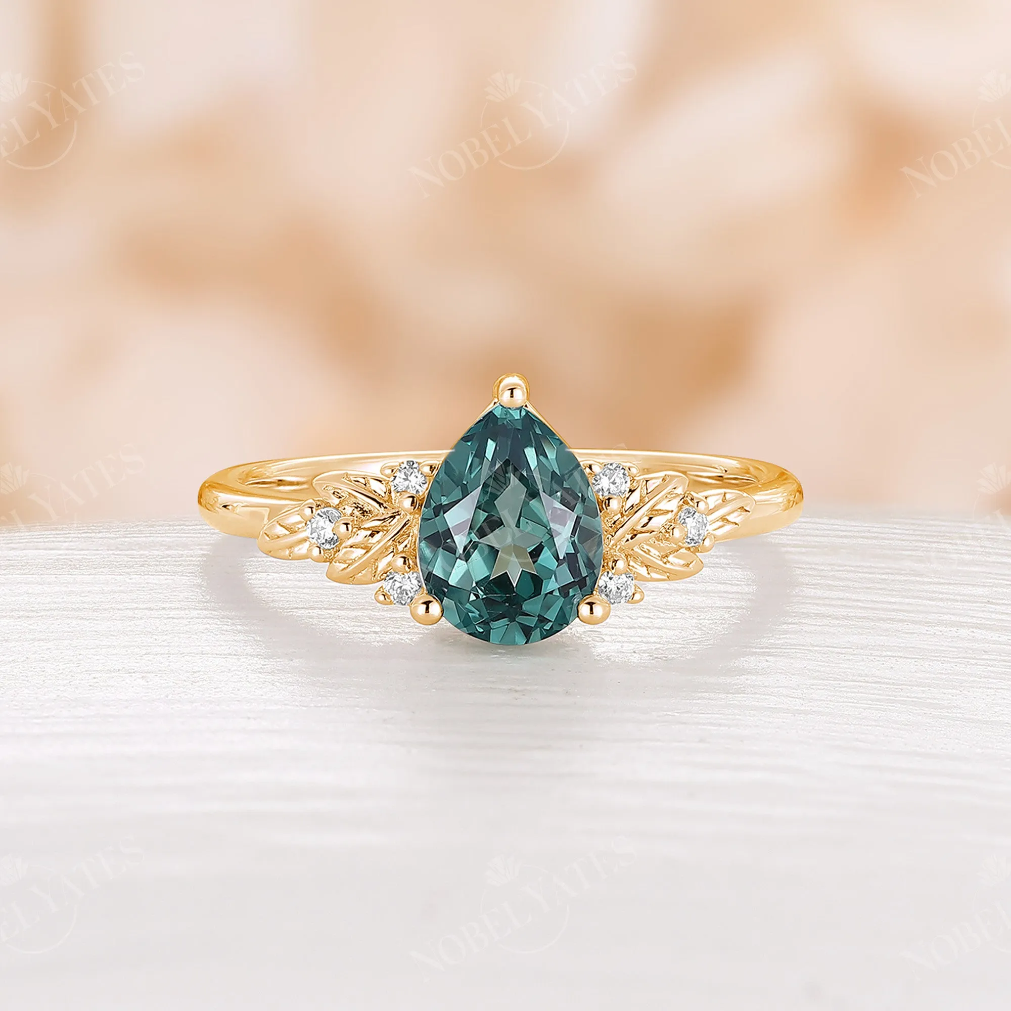 Nature Style Lab Emerald PearEngagement Ring Rose Gold