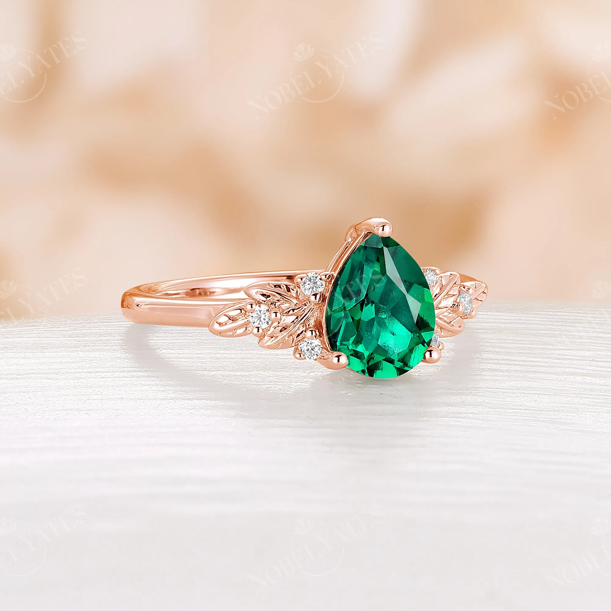 Nature Style Lab Emerald PearEngagement Ring Rose Gold