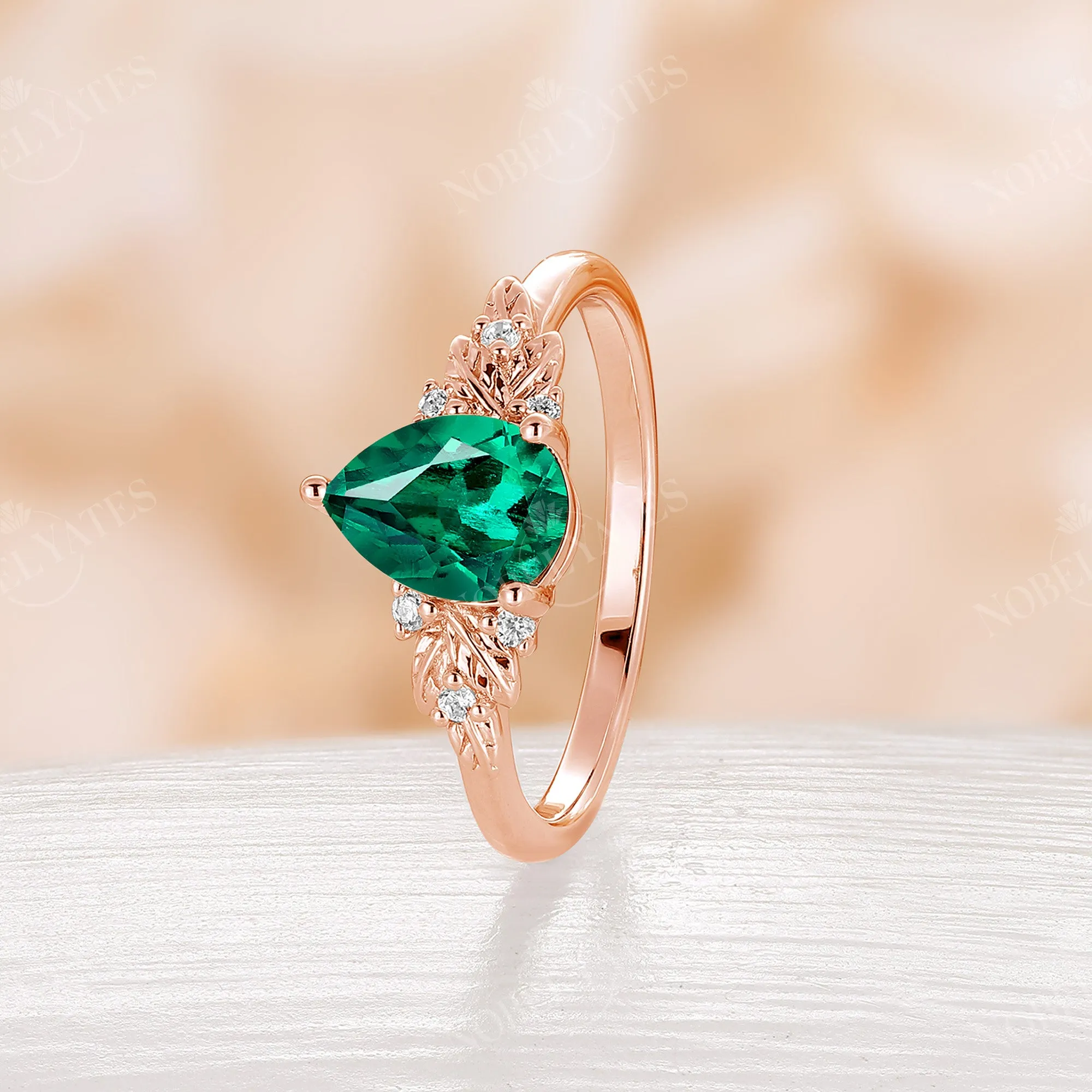 Nature Style Lab Emerald PearEngagement Ring Rose Gold