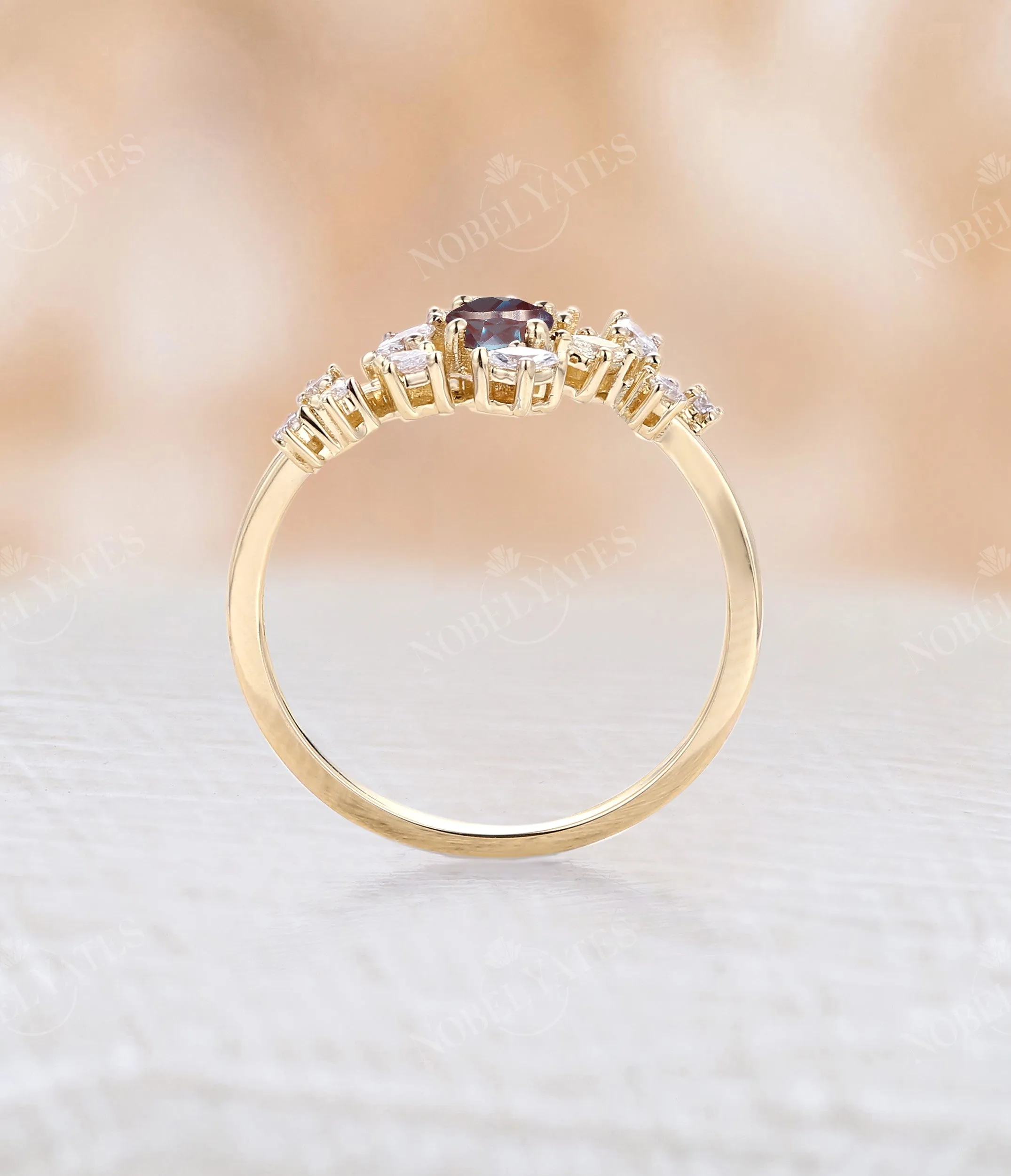 Nature Style Round Shape Lab Alexandrite Engagement Ring