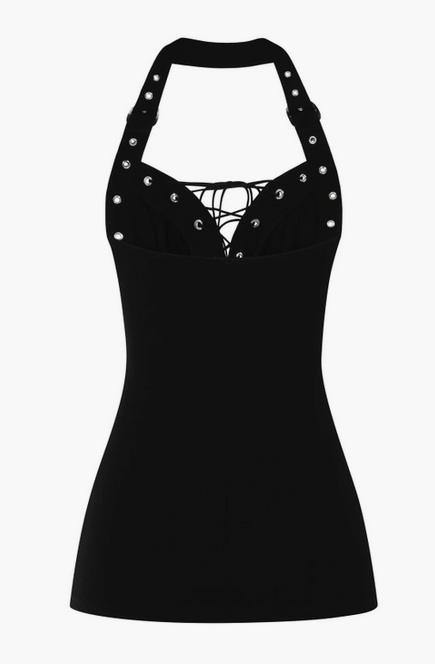 Necessary Evil Minerva Plunge Lace Up Halter Top