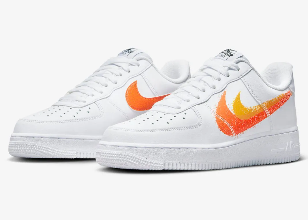 Nike Air Force 1 Low Spray Paint Swoosh White Orange FJ4228-100