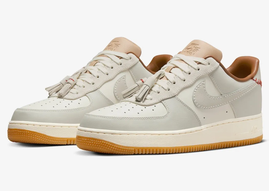 Nike Air Force 1 Low Tassels Light Bone Sail Light British Tan Gum Yellow HF5697-001