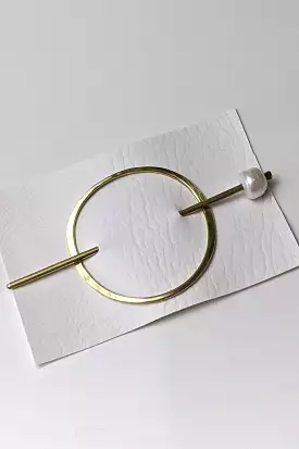 Oval Brass Hair Slide with Pearl Stick | Cream