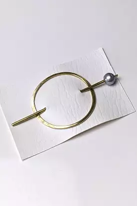 Oval Brass Hair Slide with Pearl Stick | Grey