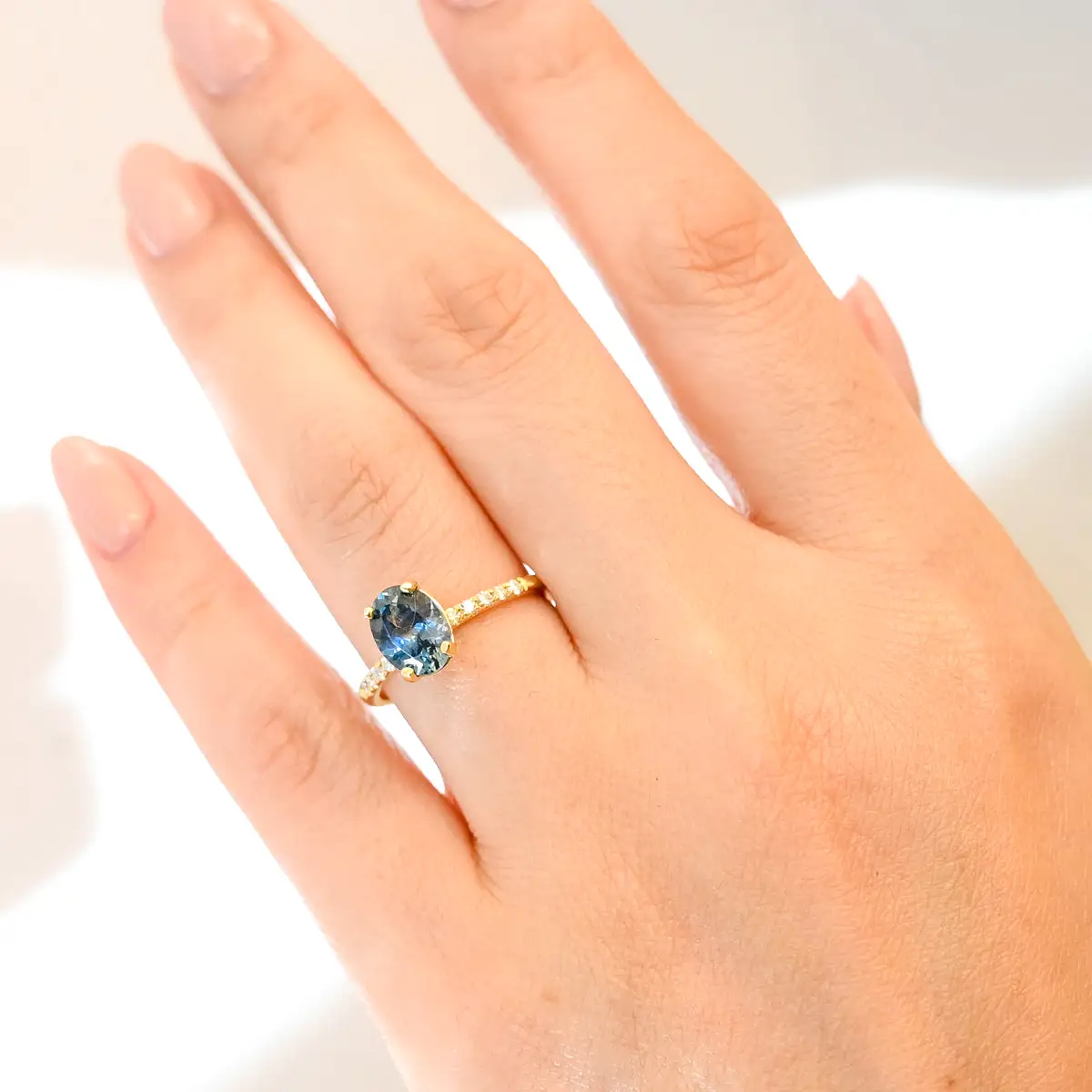 Oval Sapphire Pave Coursière Solitaire