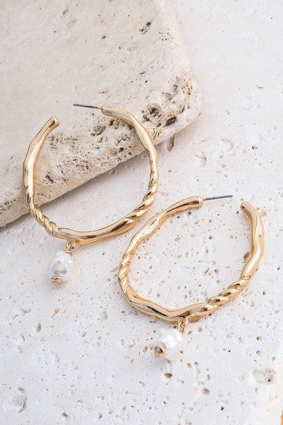 Pearl Twisted Hoops