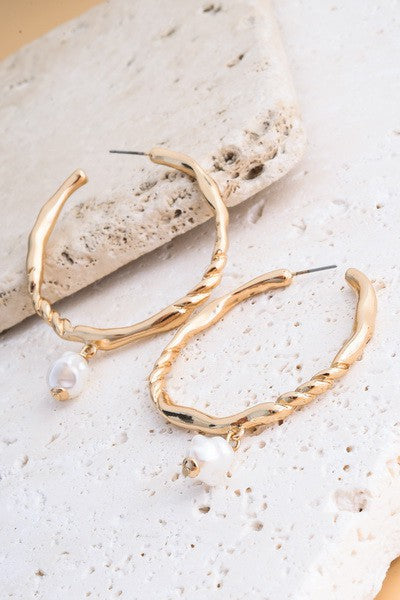 Pearl Twisted Hoops