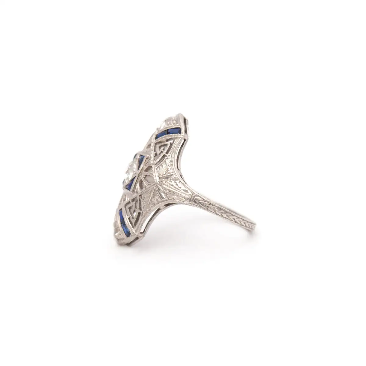 Platinum and Sapphire Old Mine Dinner Ring