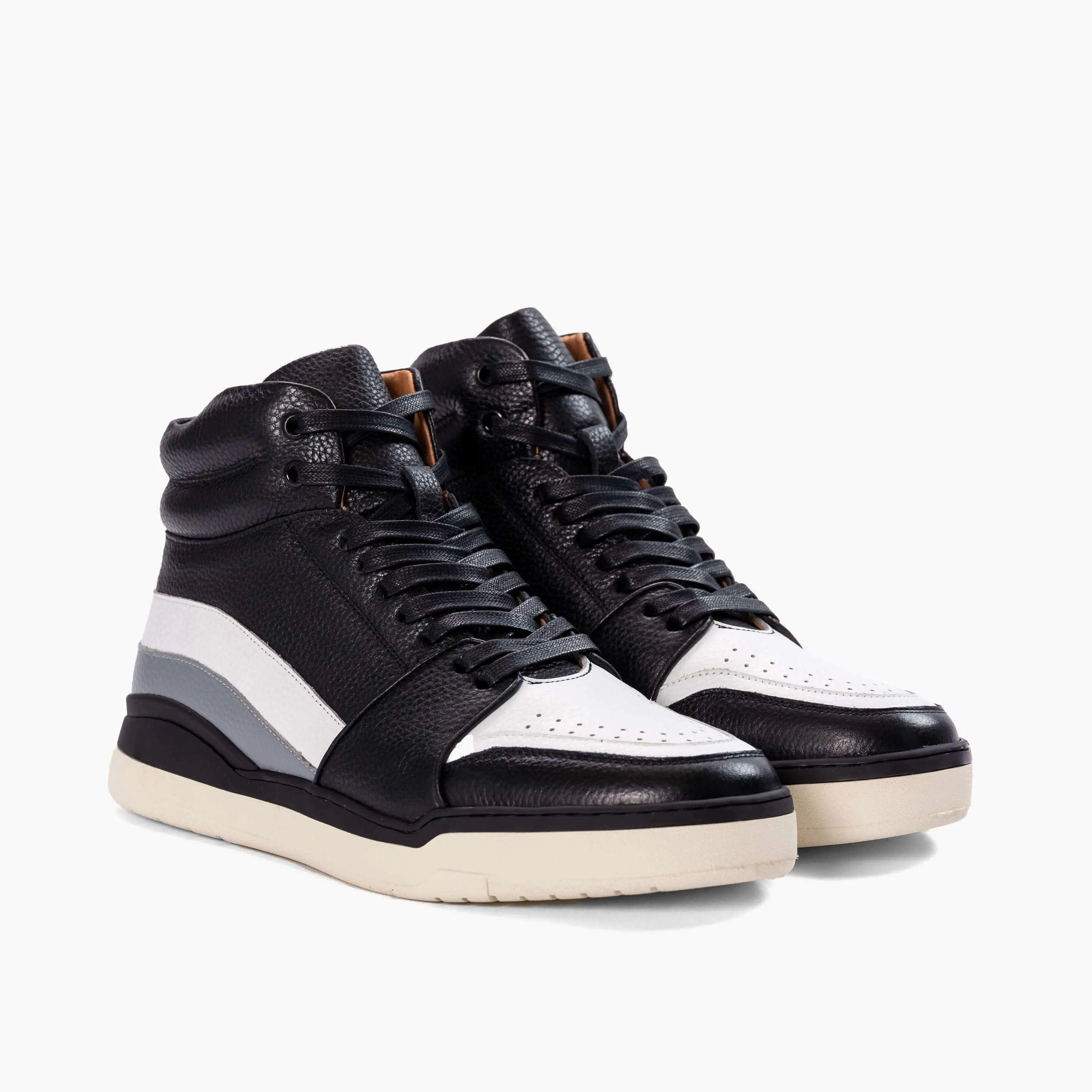 Poseidon Black/White Pebble Leather High Top Sneakers