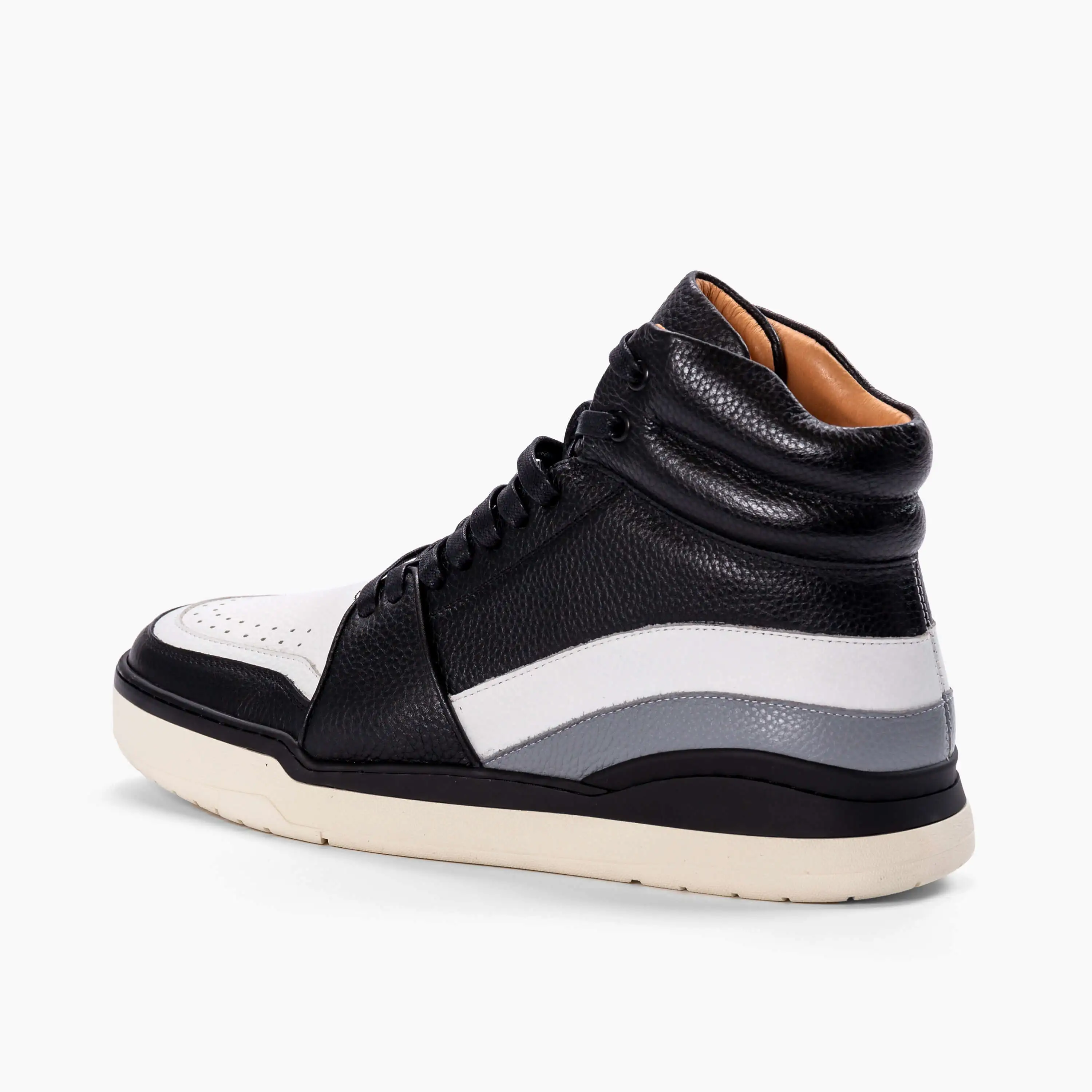 Poseidon Black/White Pebble Leather High Top Sneakers