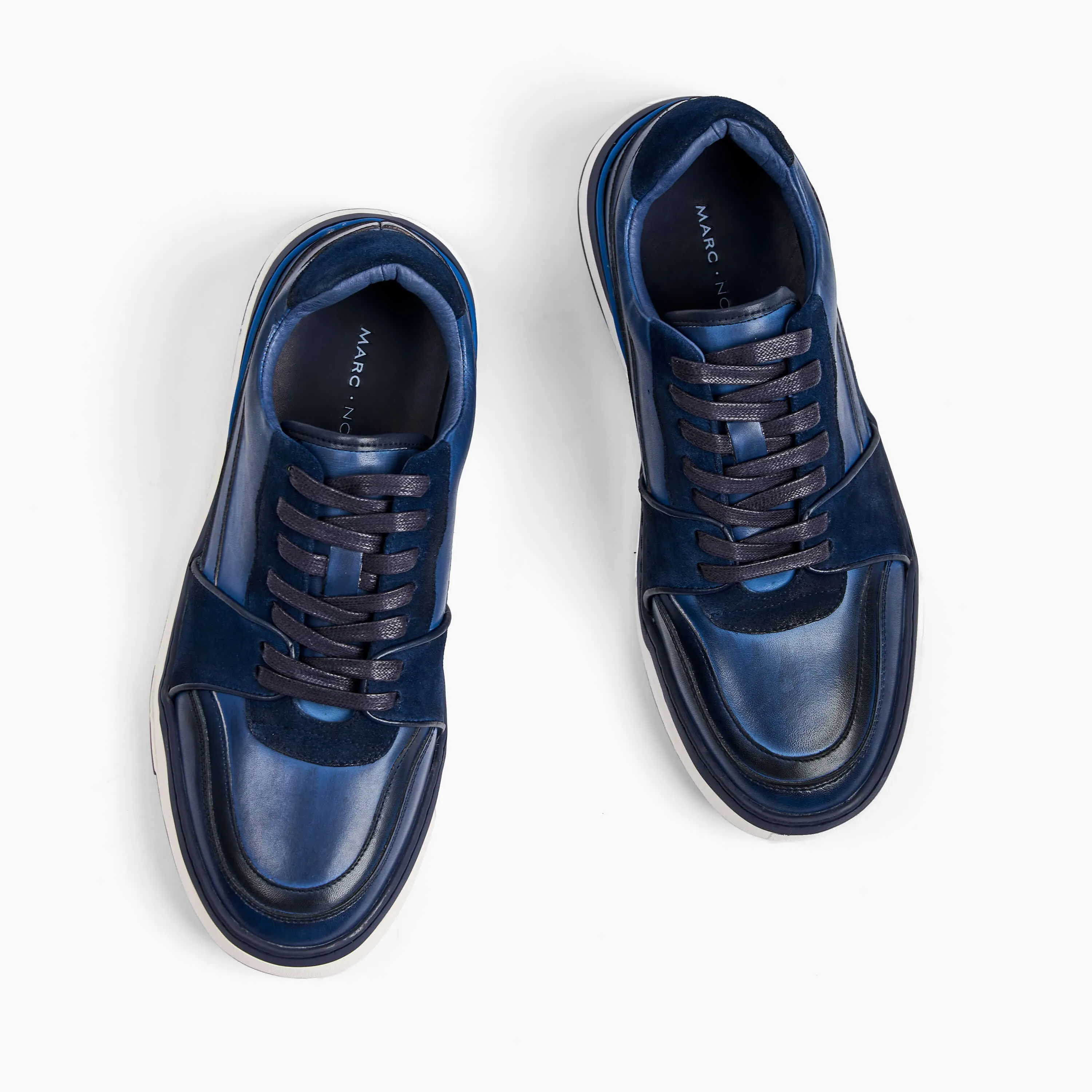 Poseidon Navy Leather Low Top Sneakers