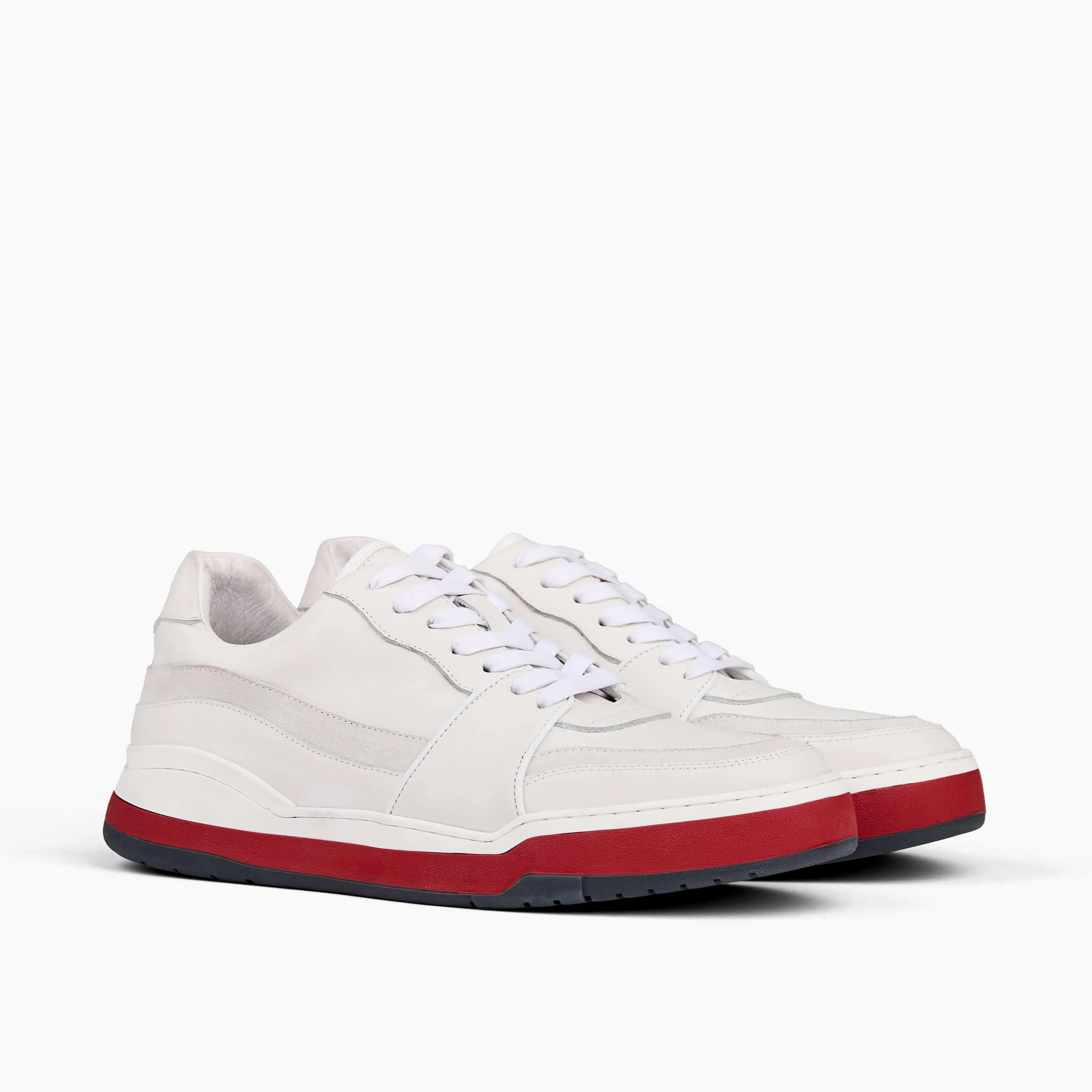 Poseidon White/Red Leather Low Top Sneakers