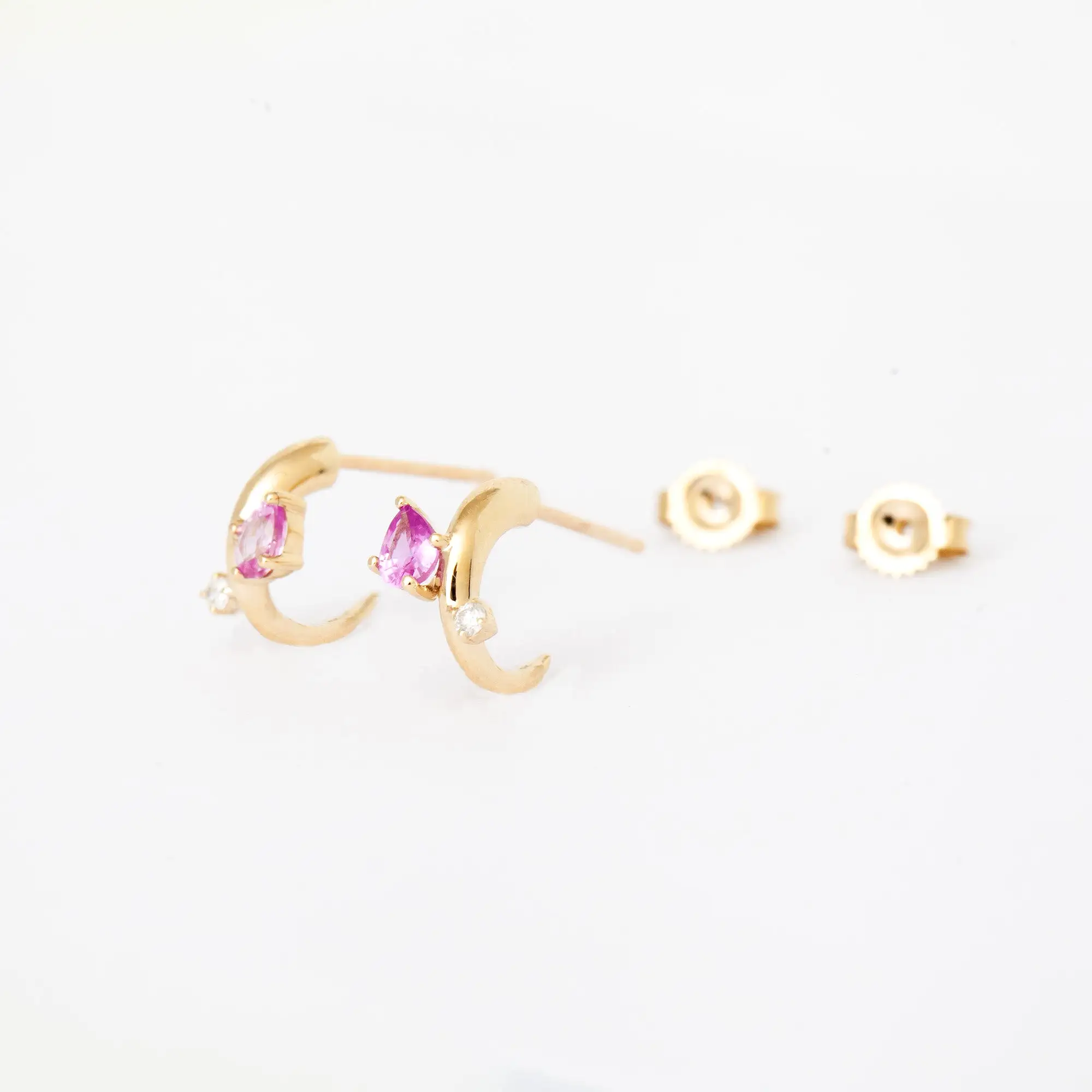 Premier Amigos Pink Sapphire & Diamond J Hoops