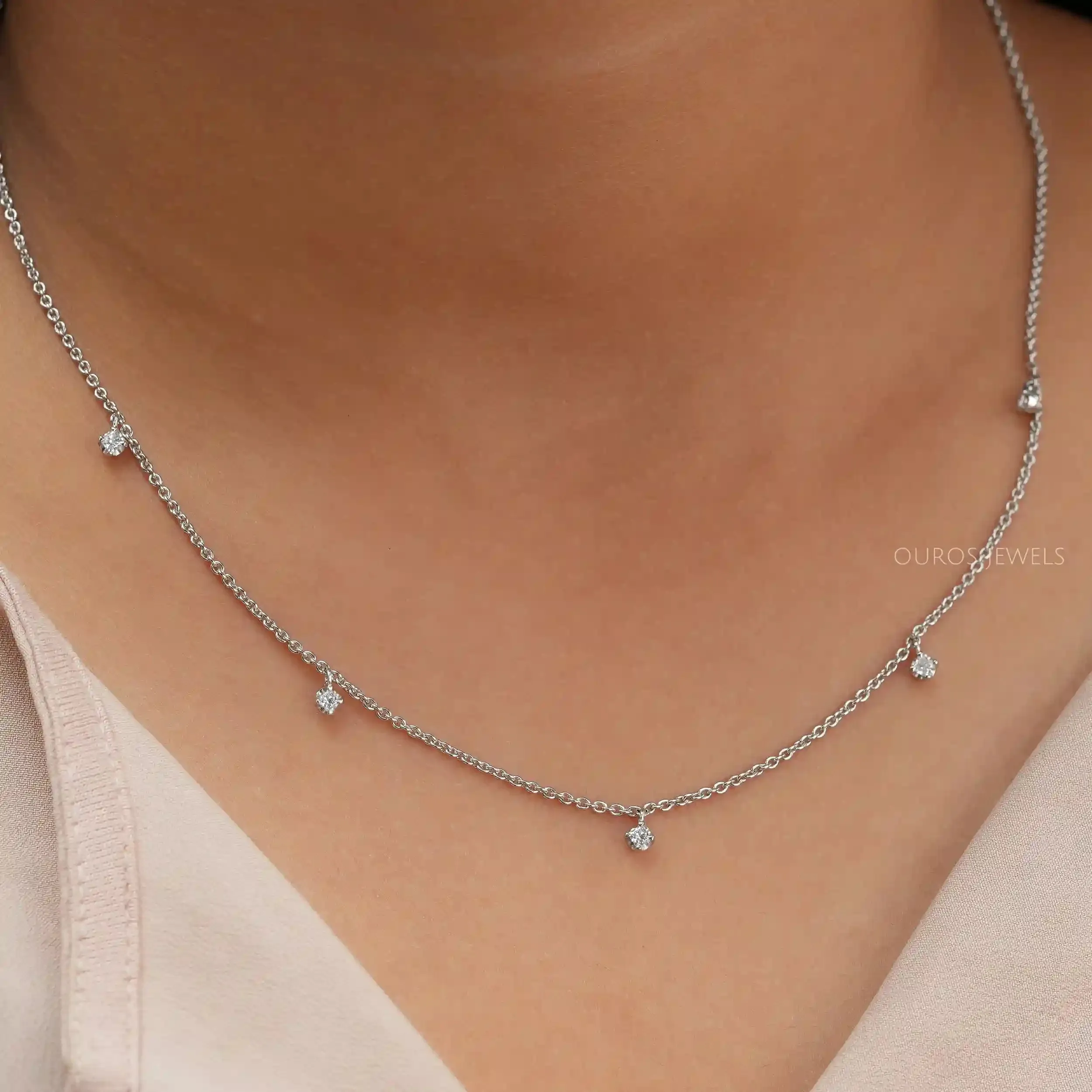 Princess Cut Lab Grown Diamond  Station Style Necklace