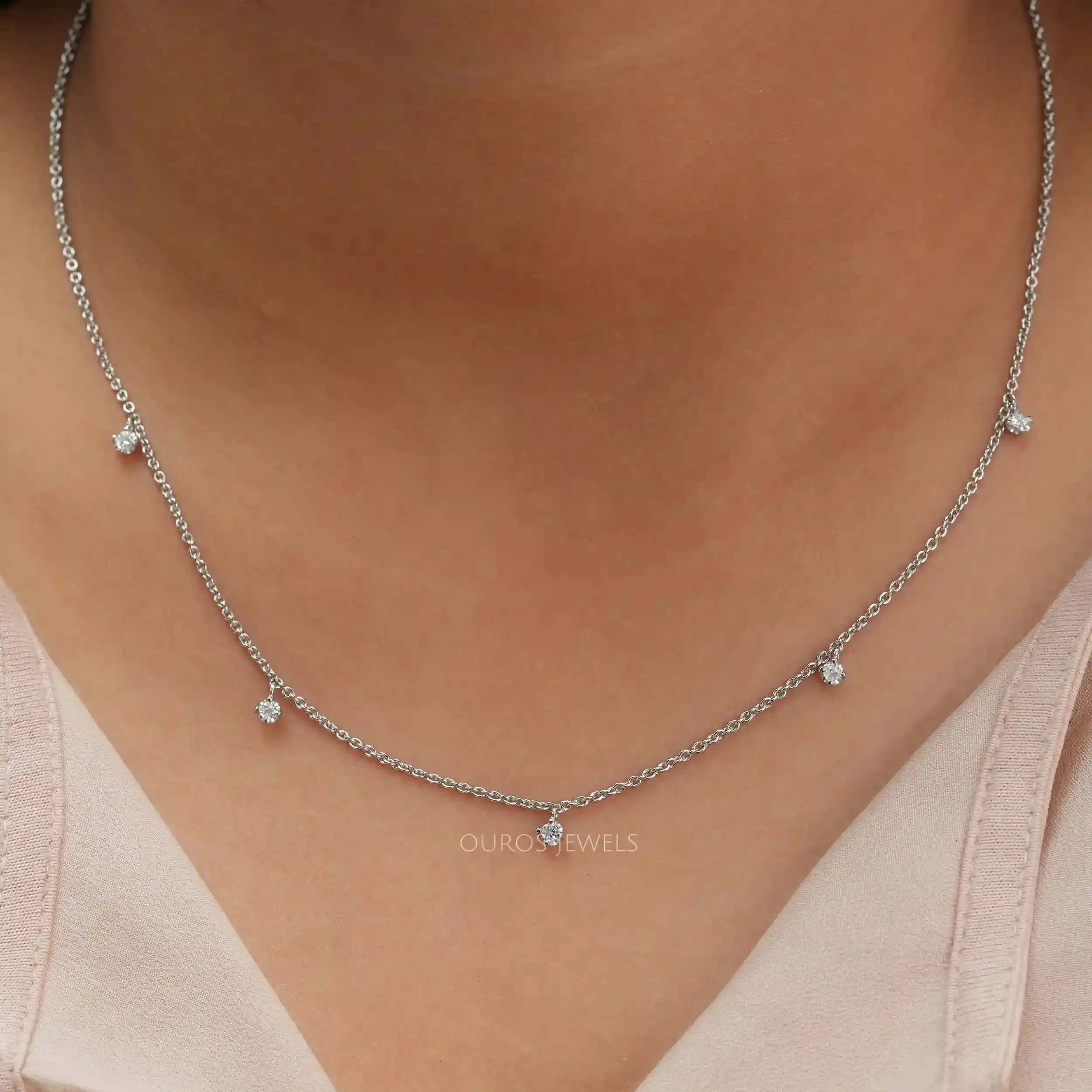 Princess Cut Lab Grown Diamond  Station Style Necklace