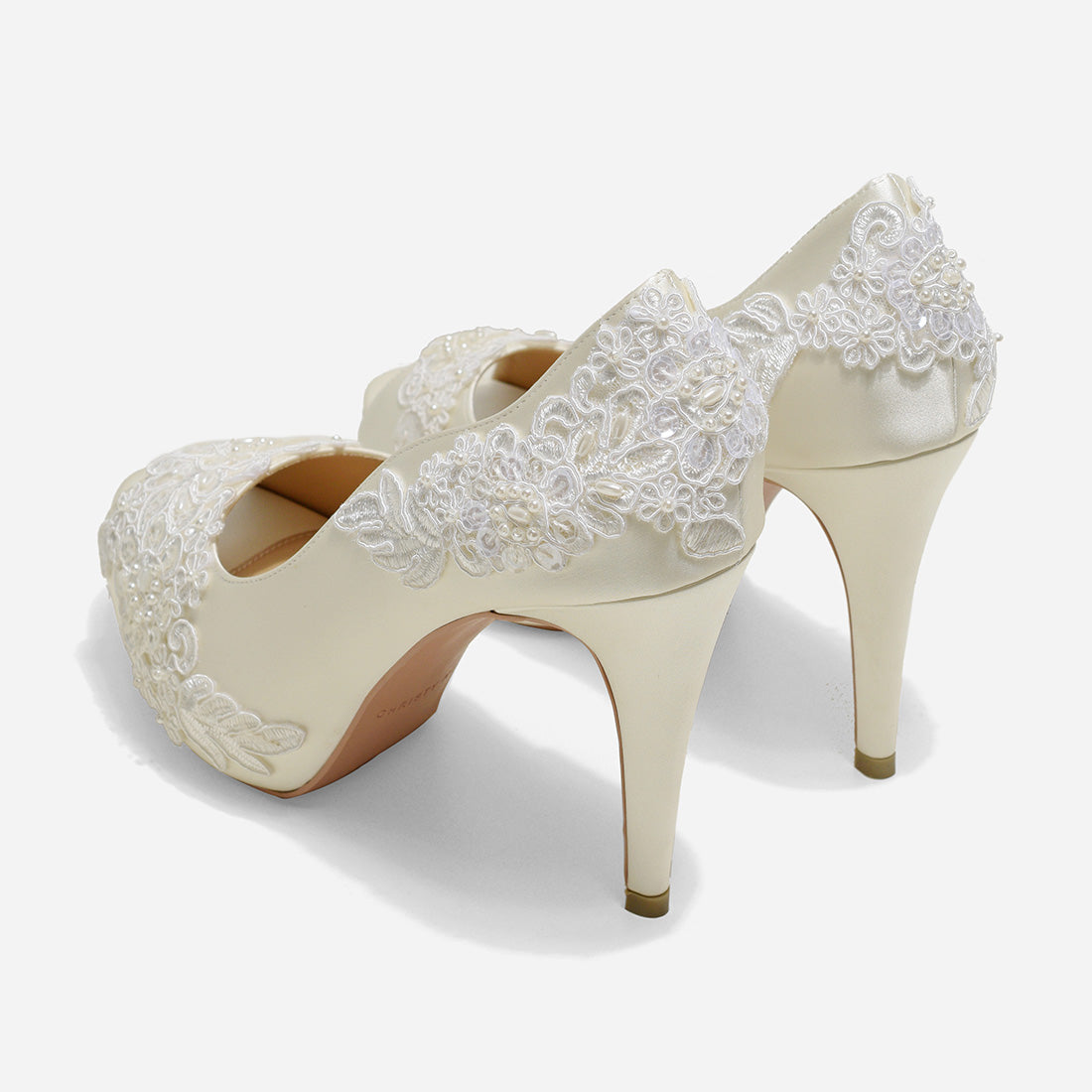 Rose Pearl White Miss Ace V2.1 White Lace Wedding Pumps