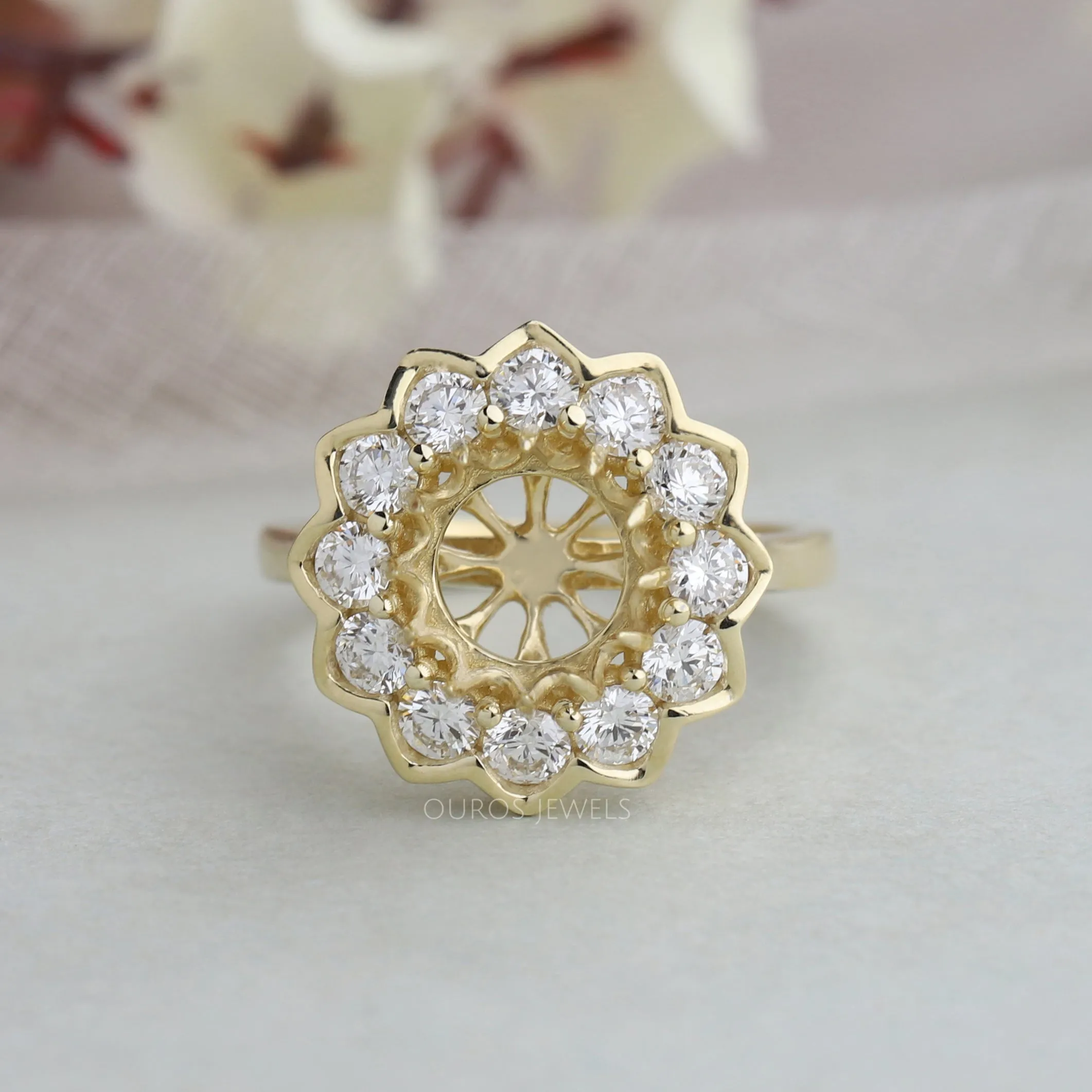 Round Cut Flower Style Semi Mount Ring