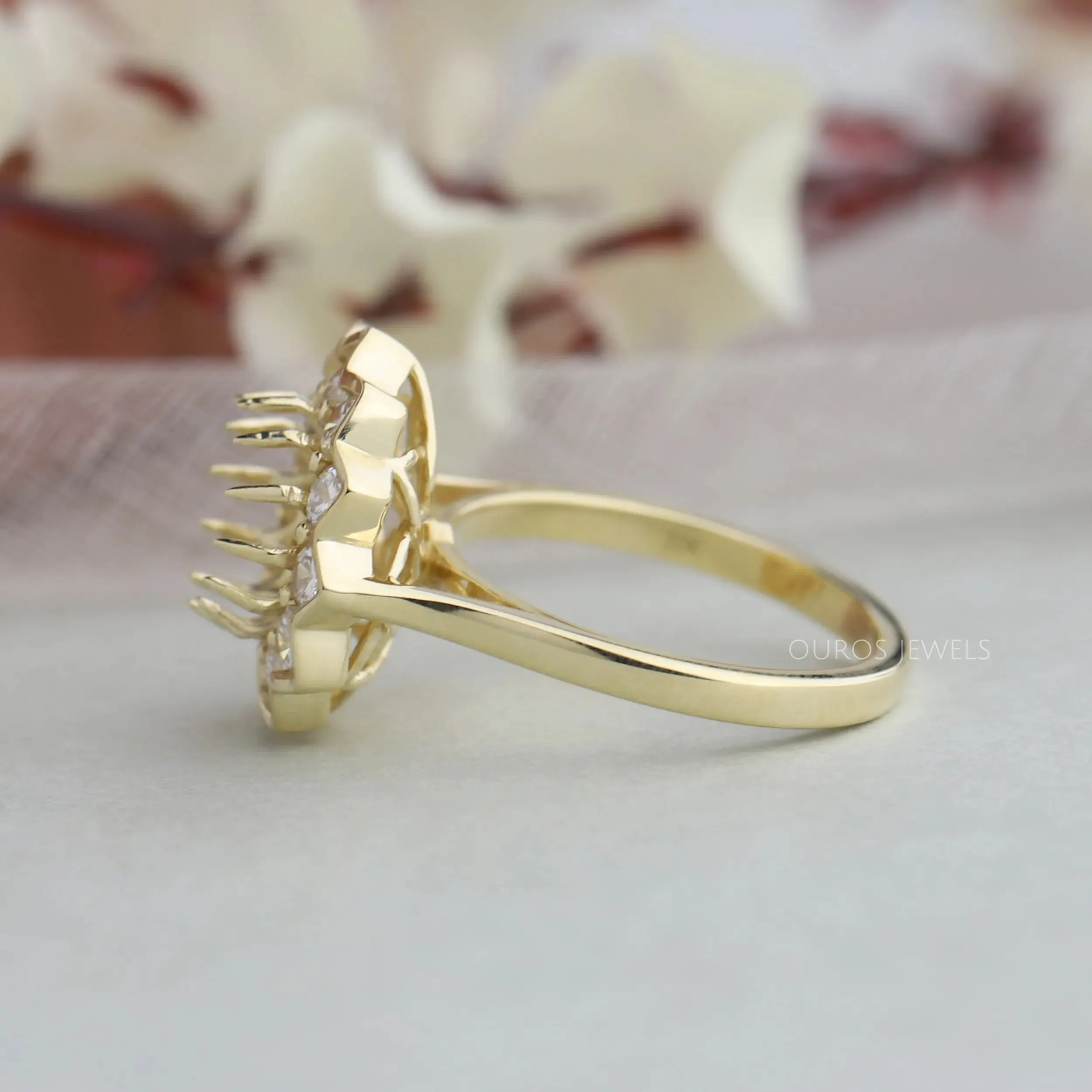 Round Cut Flower Style Semi Mount Ring