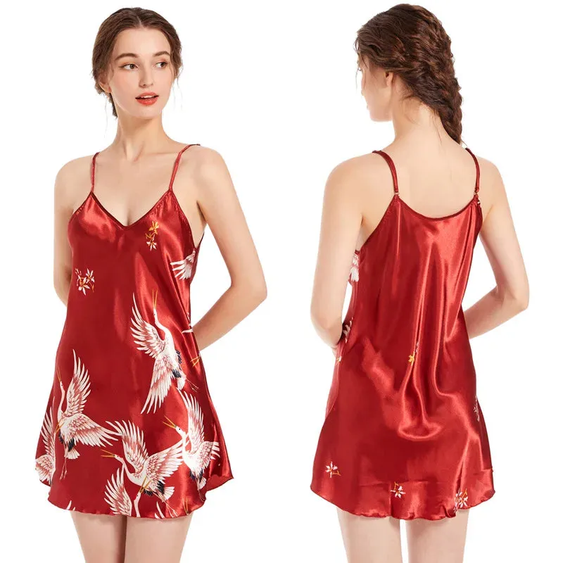 Satin Nightgown Sleepwear V Neck Spaghetti Strap Nightwear