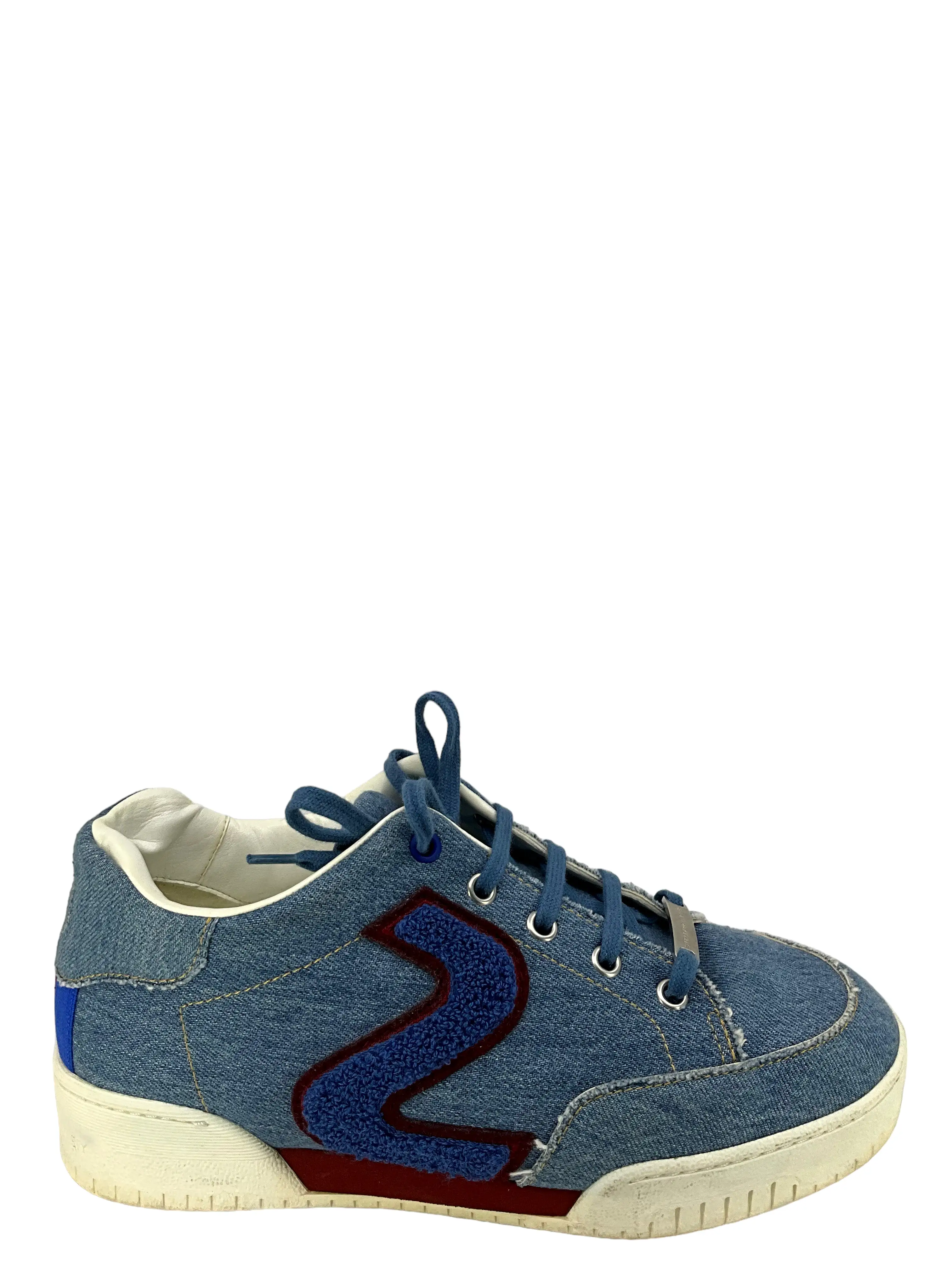 Stella McCartney Blue Denim Embroidered Logo Low Top Sneakers Size 8