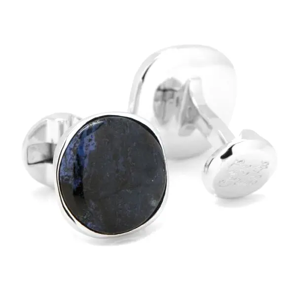 STERLING SILVER CLASSICROUND BLUE MARBLE CUFFLINKS