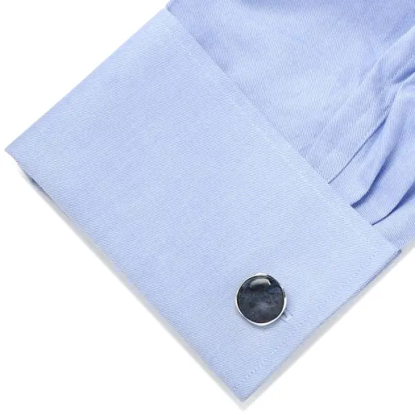 STERLING SILVER CLASSICROUND BLUE MARBLE CUFFLINKS