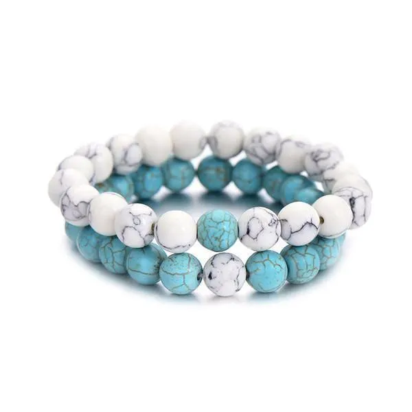 Summer Style Natural Stone Beads Couple Distance Bracelets [Set of 2]