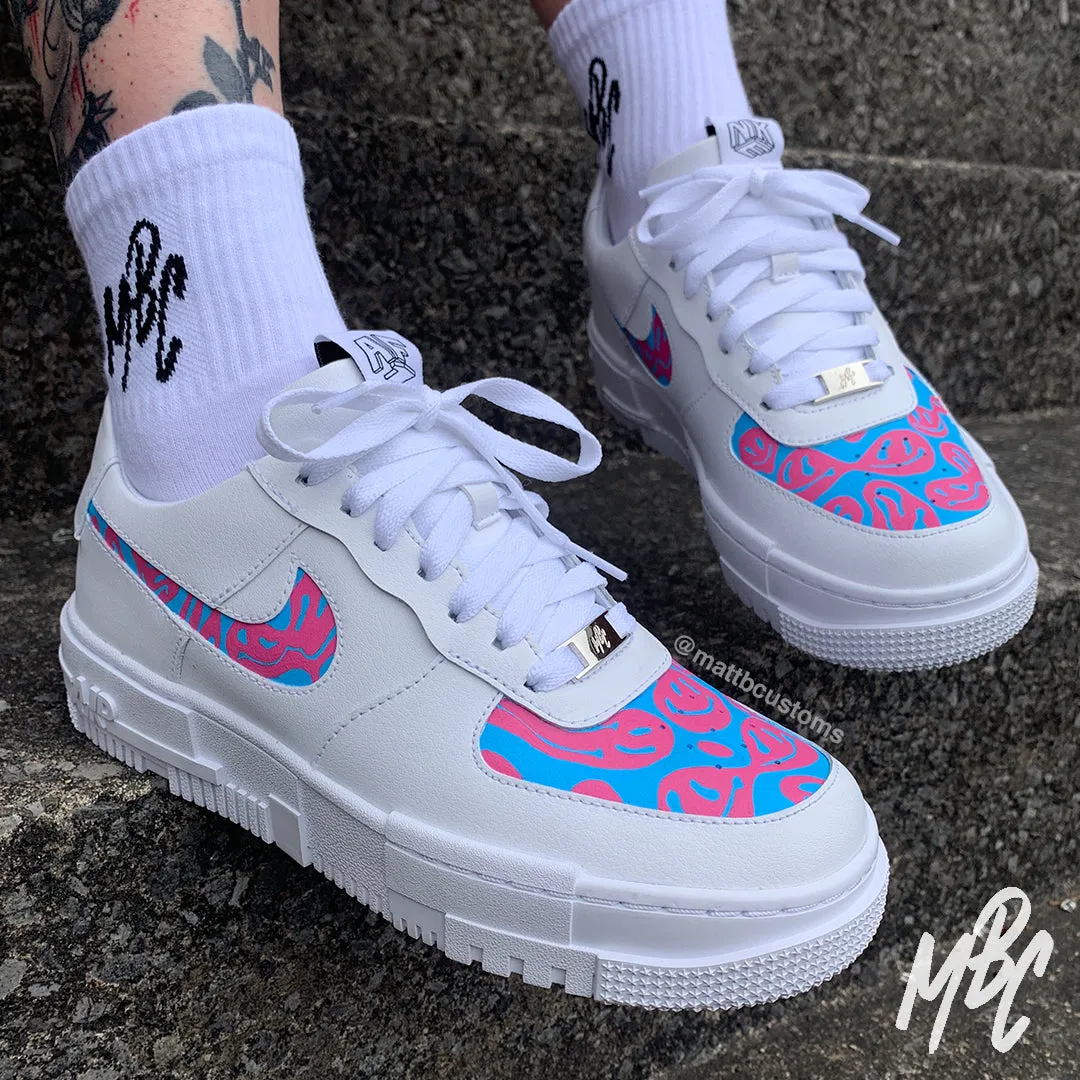 Trippy Smiley Camo - Air Force 1 Pixel Custom