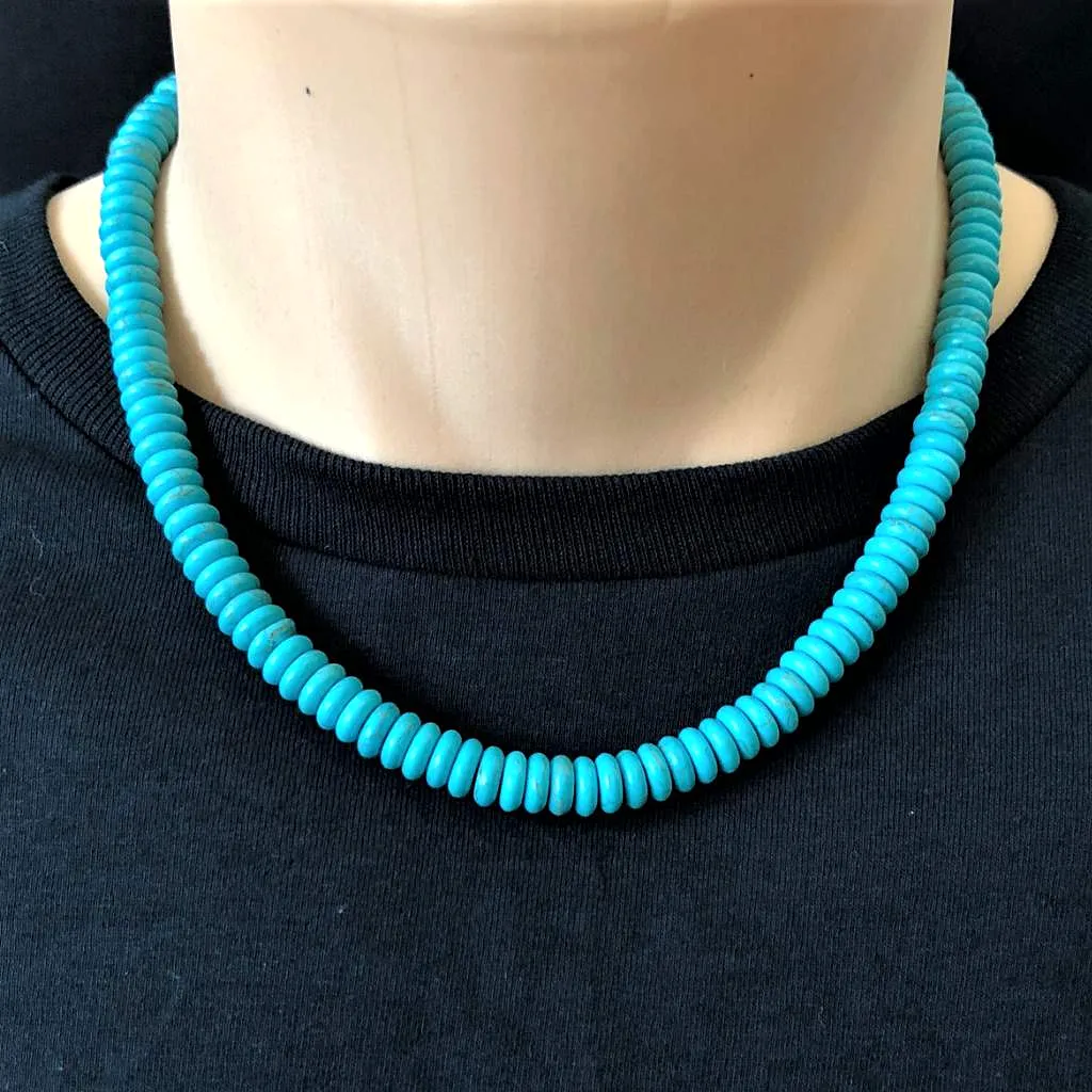 Turquoise Howlite Mens Disc Beaded Necklace