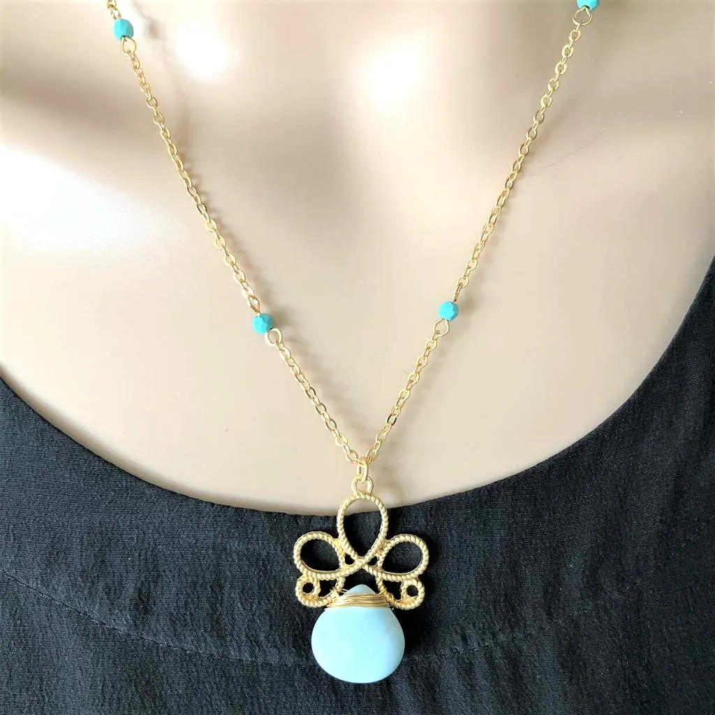 Turquoise Stone Flower Pendant Necklace