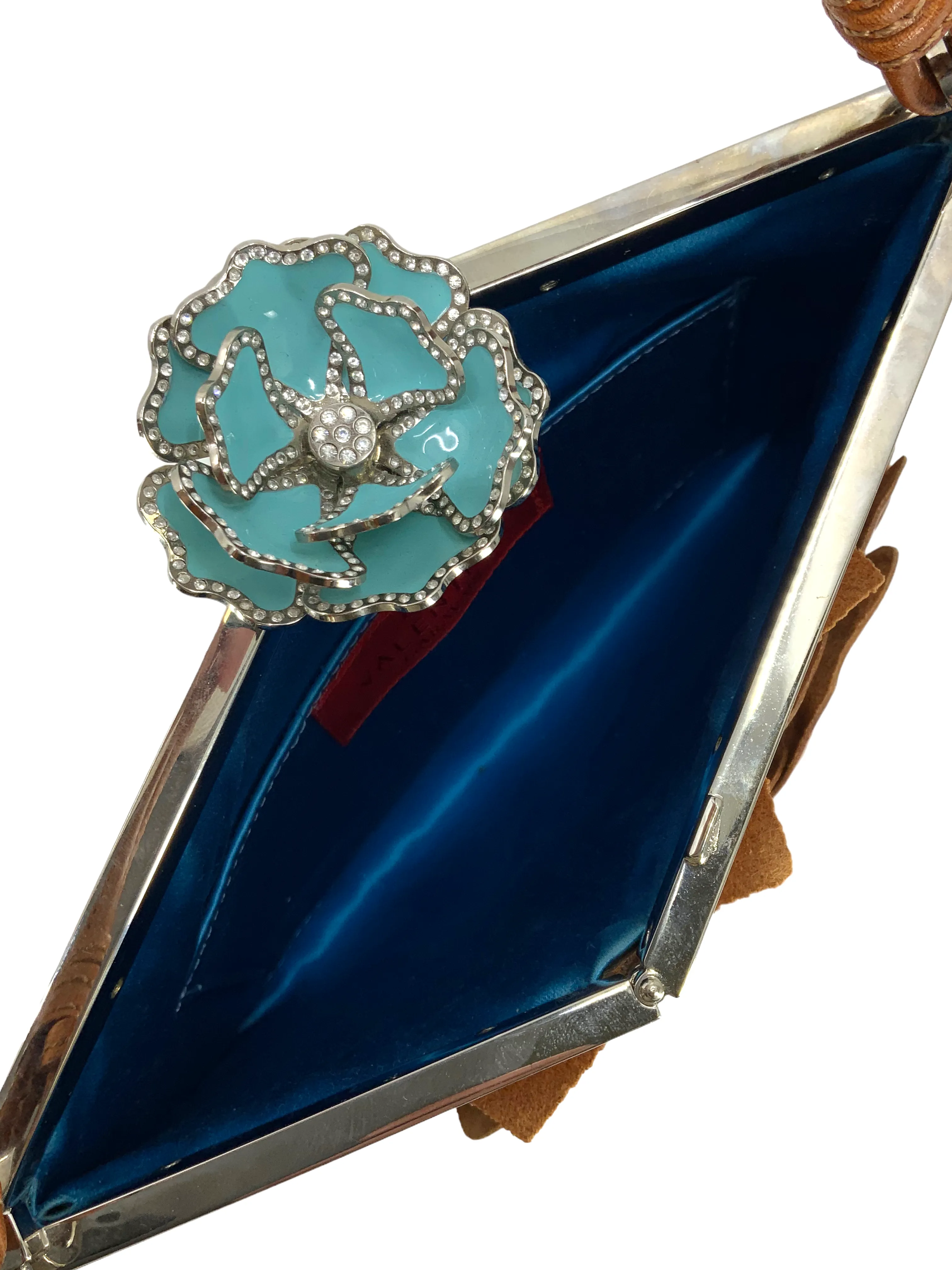 Valentino Leather Turquoise Rose Evening Bag