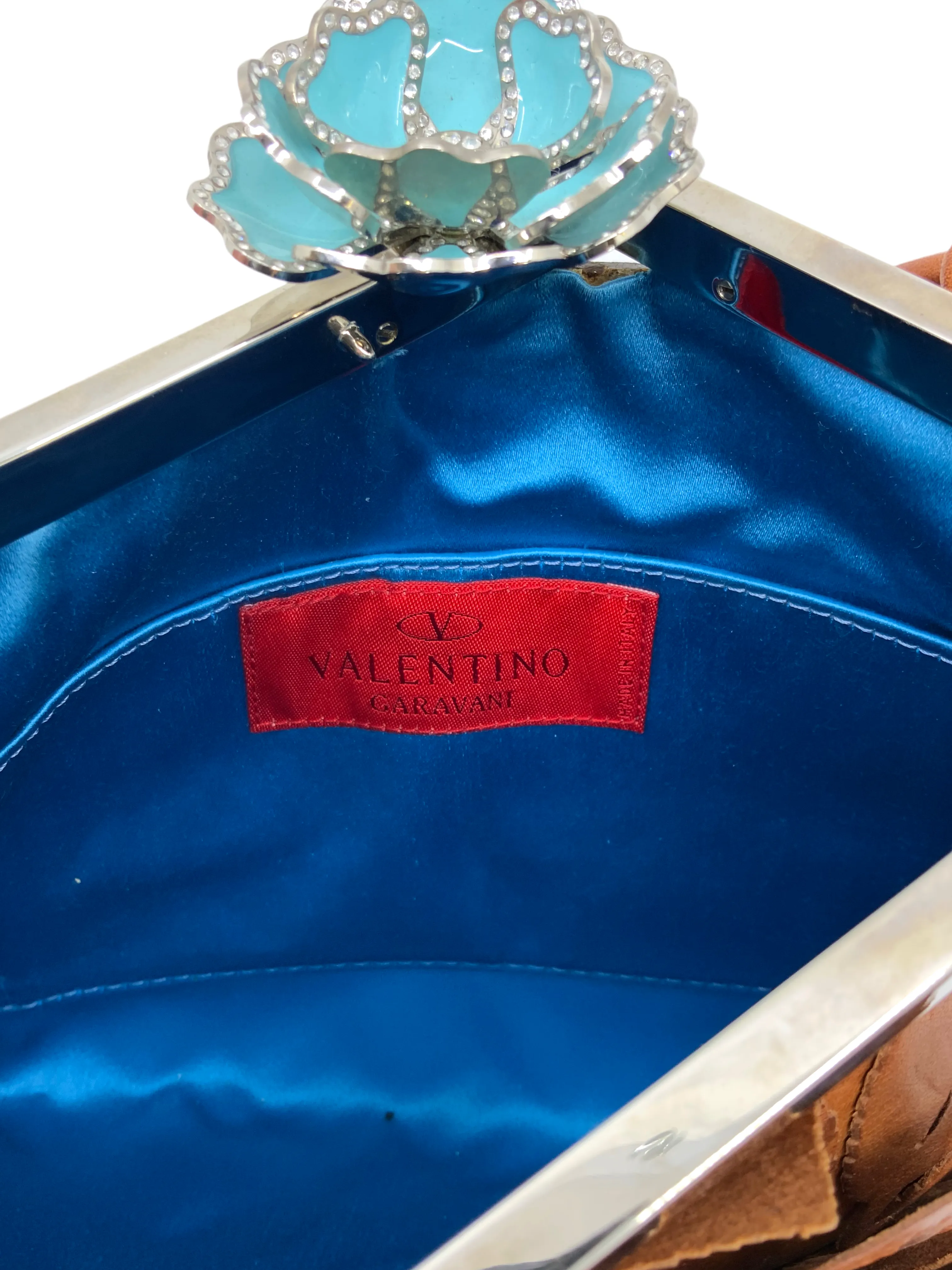 Valentino Leather Turquoise Rose Evening Bag