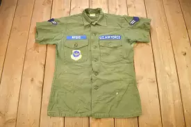 Vintage 1976 OG-107 US Air Force Military Sateen Shirt / US Army Green / Patchwork / U.S. Army Top / Authentic Military Gear