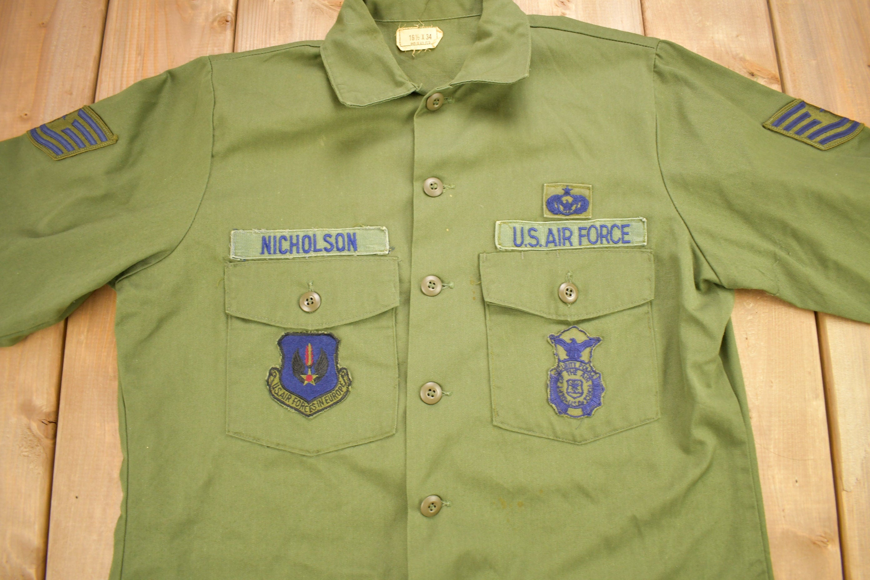 Vintage 1980 OG-507 US Air Force Military Sateen Shirt / US Army Green / Patchwork / Combat Shirt / Nicholson