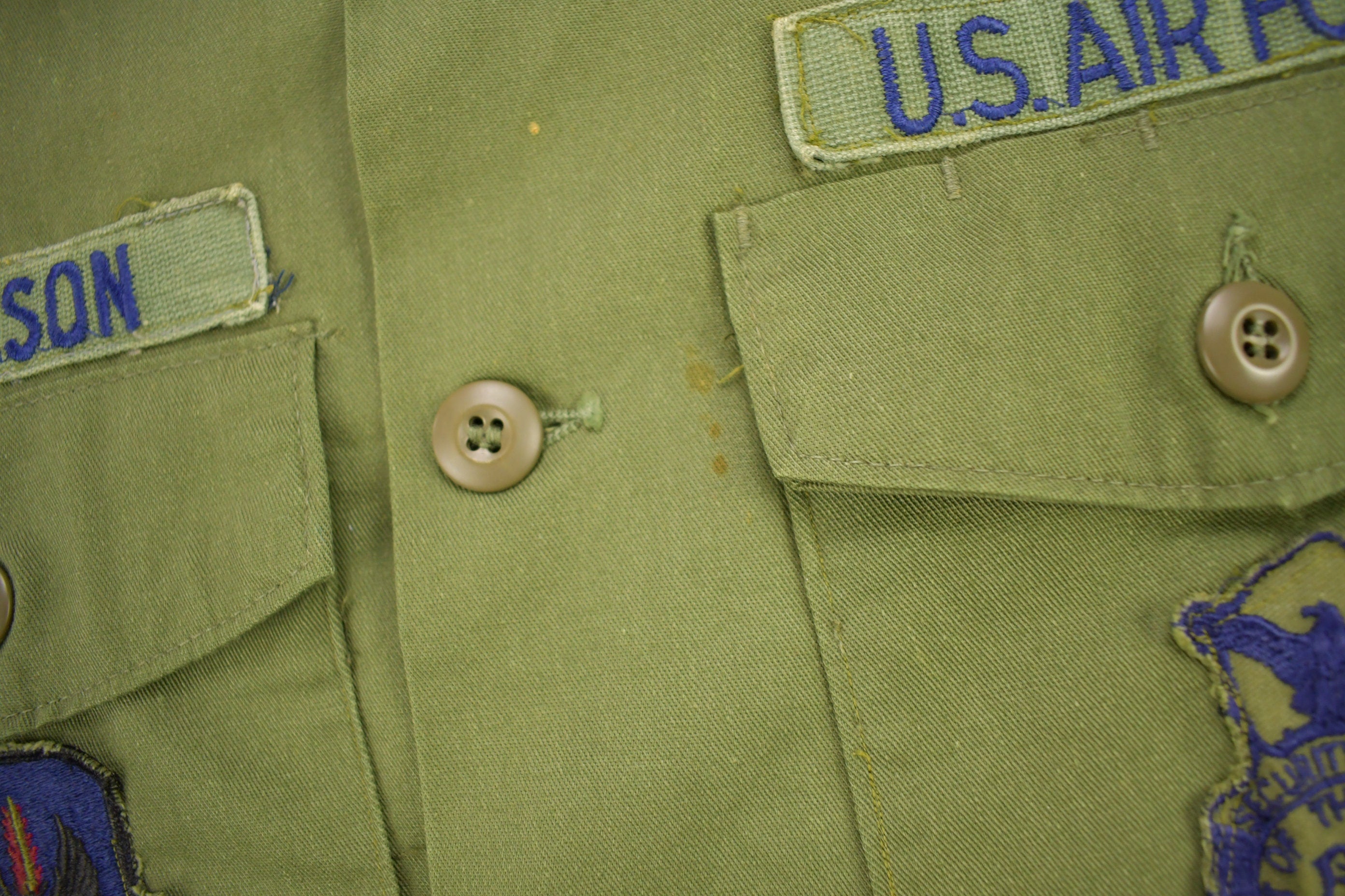 Vintage 1980 OG-507 US Air Force Military Sateen Shirt / US Army Green / Patchwork / Combat Shirt / Nicholson