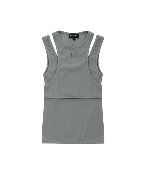 WOOALONG  |Crew Neck Blended Fabrics Sleeveless Street Style Plain Logo