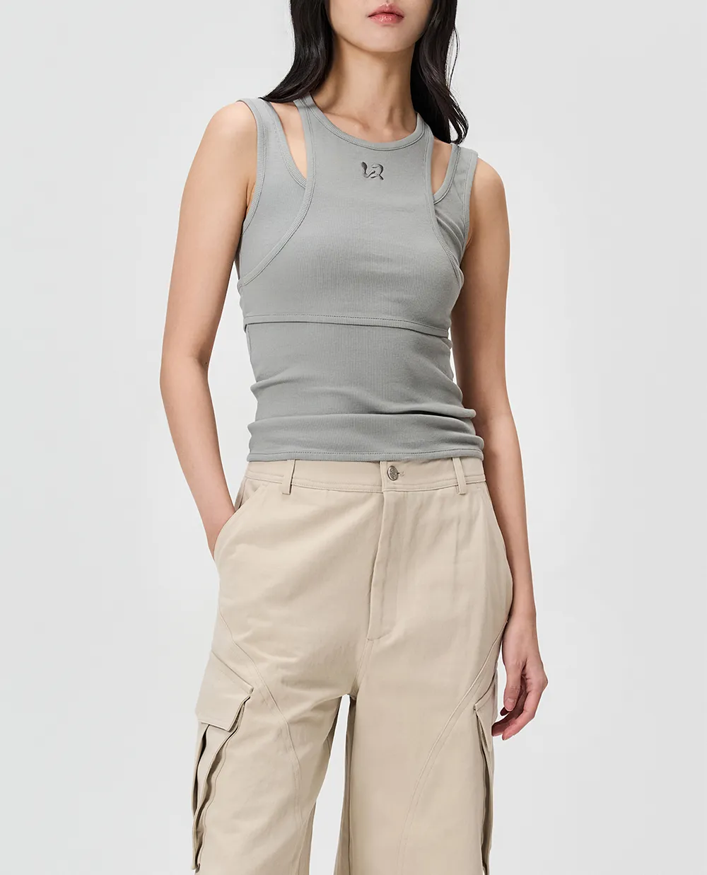 WOOALONG  |Crew Neck Blended Fabrics Sleeveless Street Style Plain Logo