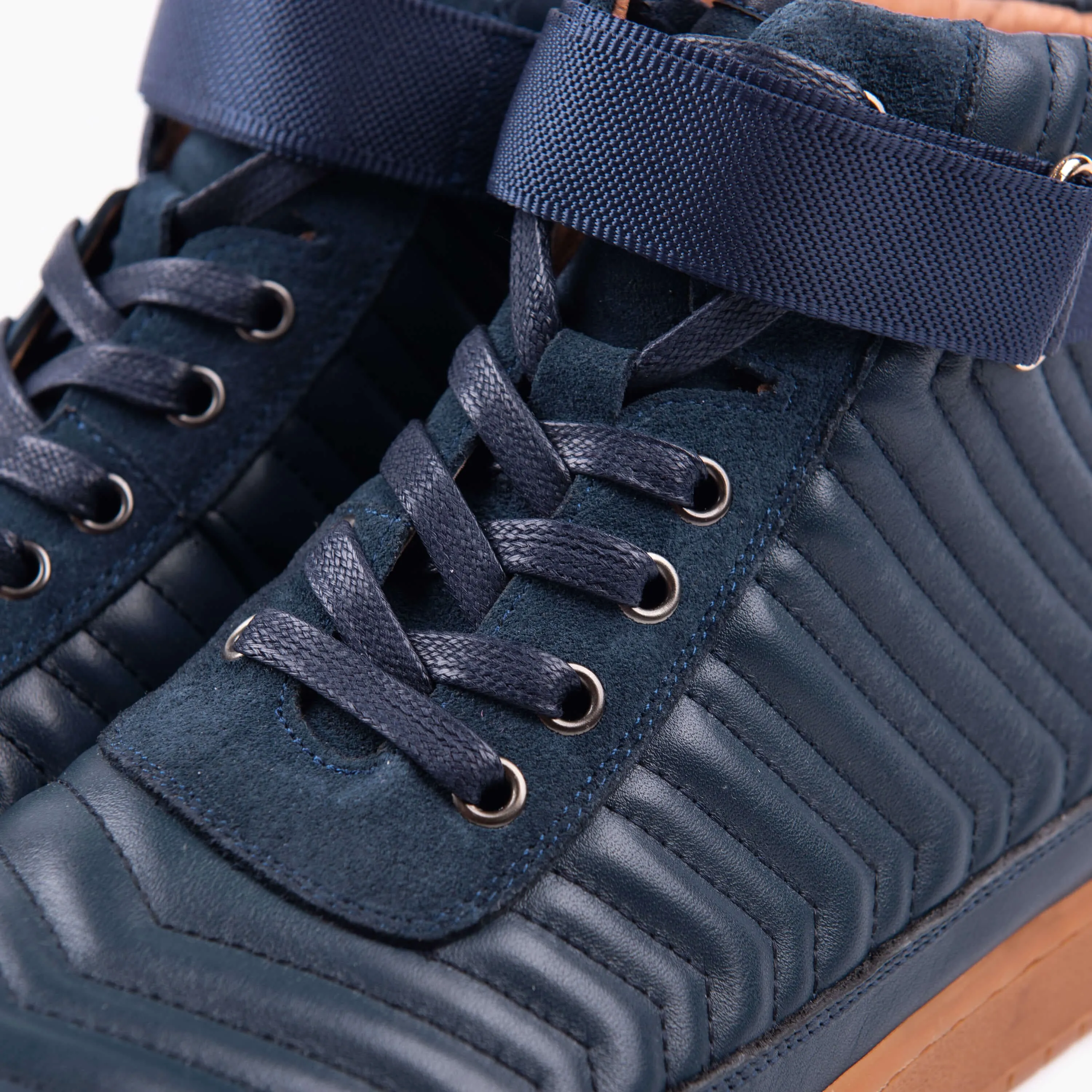 Yesler Midnight Blue Leather High Top Sneakers